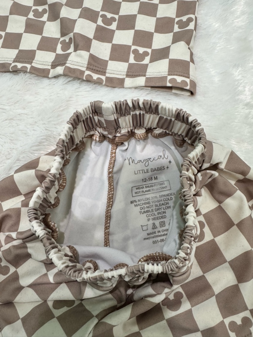 Magical Little Babes RARE Boys Swim 12-18m Checkered Brown/White - Picture 2 of 6